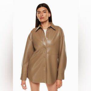 Aritzia Babaton Pelli Shirt Jacket Tan Faux Leather Button Down, Size XXS, NWOT